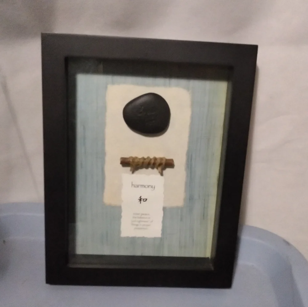 Asian Shadow Box Harmony Proverb Wall Art with Good Luck Stone Thailand 9